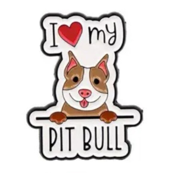 NEW! I Love My Pit Bull Dog Enamel Pin Brooch Pittie Terrier Black White Brown - Picture 5 of 5